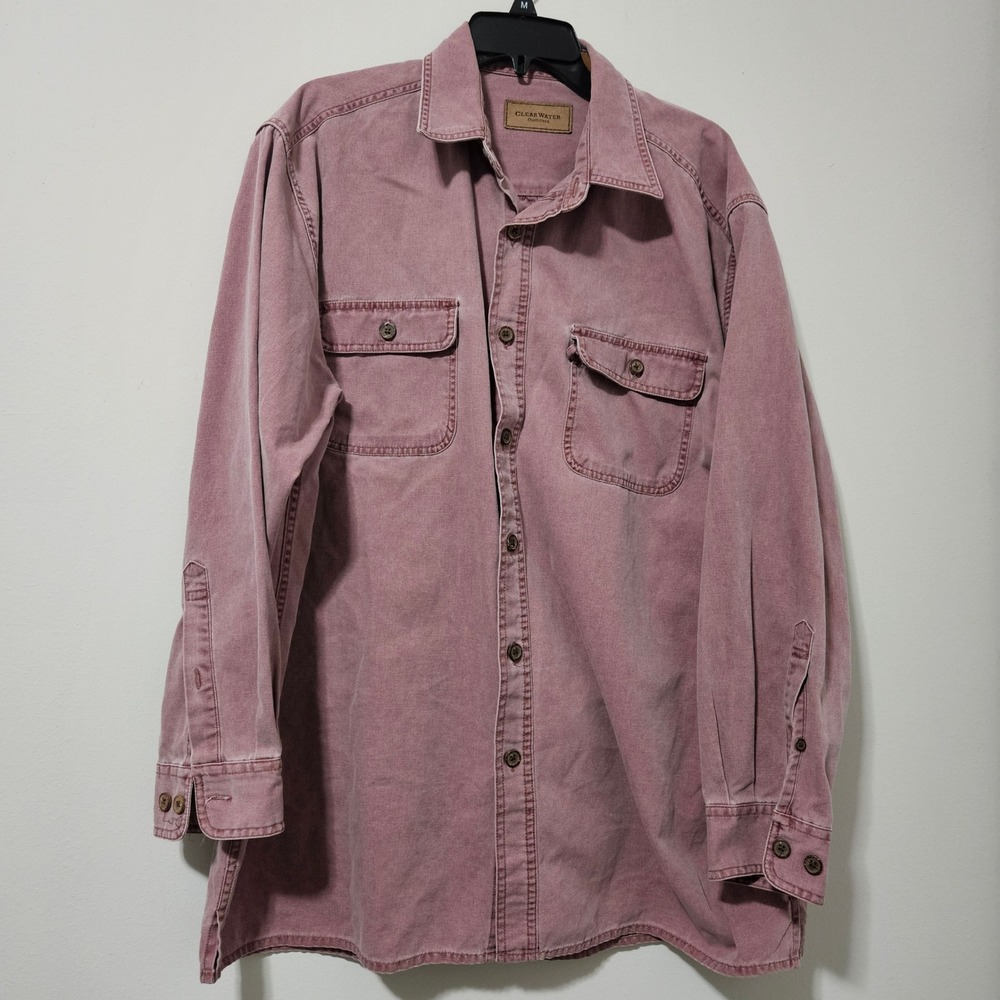 Clearwater Outfitters Mens XL Cotton Canvas Button Down Shirt Faded Burgundy L/S